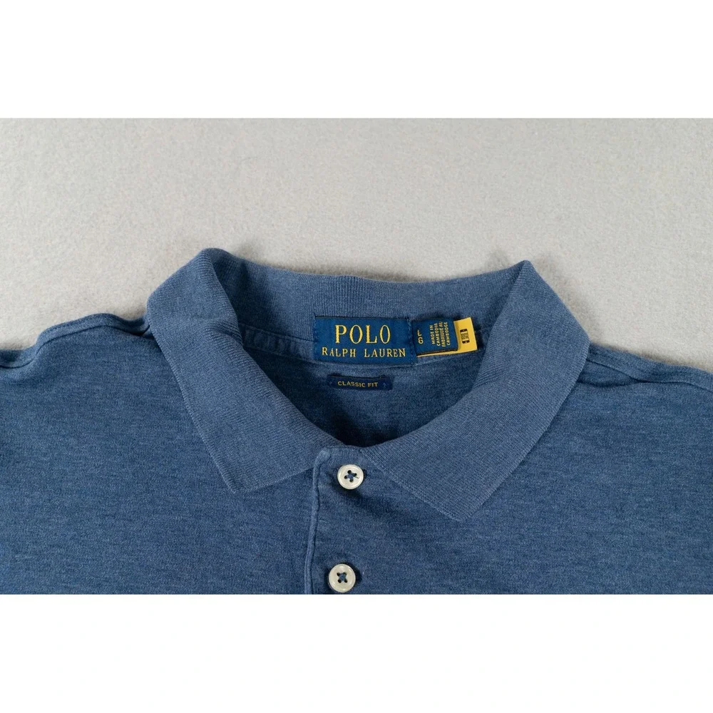 Polo Ralph Lauren Mens Large Classic Fit Short Sleeve Heather Blue Polo Shirt